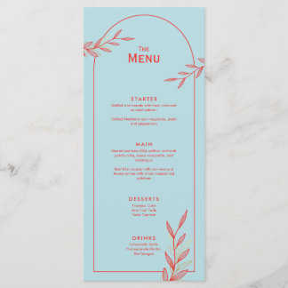 Ice Blue Coastal Wedding Menu Card