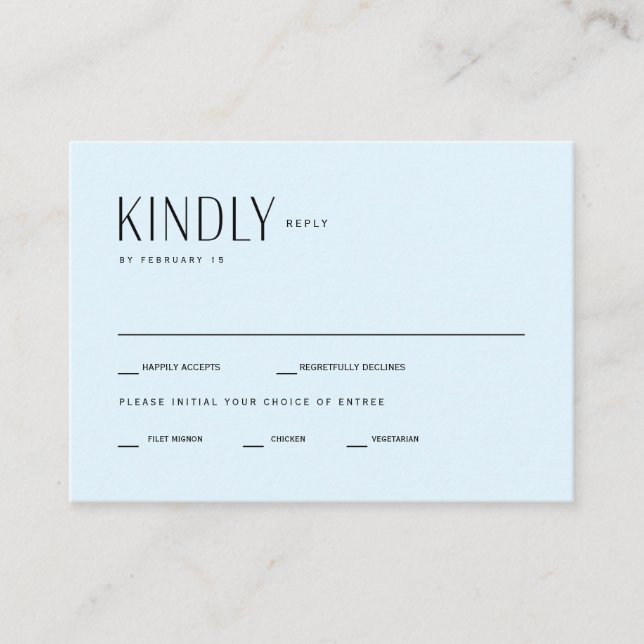 Ice Blue Contemporary Wedding RSVp Enclosure Card (Front)