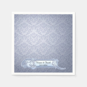 Ice Blue Damask Custom Wedding Napkins