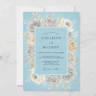 Ice Blue Delicate Rose Wedding Invitation
