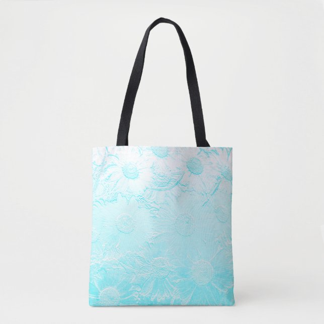 Ice blue embossed flowers tote bag (Front)