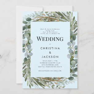 Ice Blue Eucalyptus Both Parents Wedding Invitation