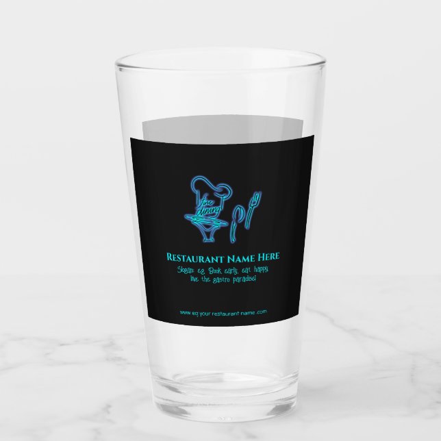 Ice blue fine dining restaurant logo glass (Front)