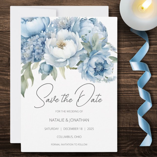 Ice Blue Floral  Save The Date (Creator Uploaded)