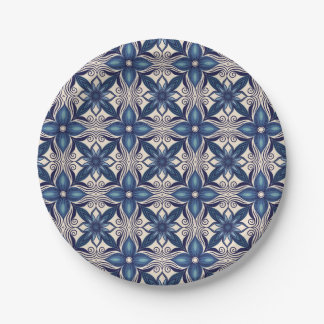 Ice Blue Flowers Paper Plate