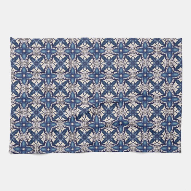 Ice Blue Flowers Tea Towel (Horizontal)
