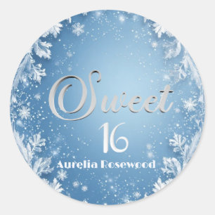 Ice Blue Frost Fairytale Winter Snow Sweet 16 Chic Classic Round Sticker