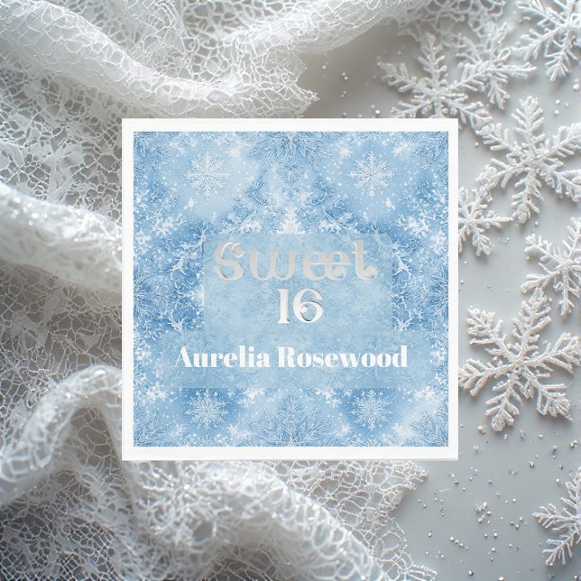 Ice Blue Frost Fairytale Winter Snow Sweet 16 Chic Napkin (Ice Blue Frost Fairytale Winter Snow Sweet 16 Chic Napkins)