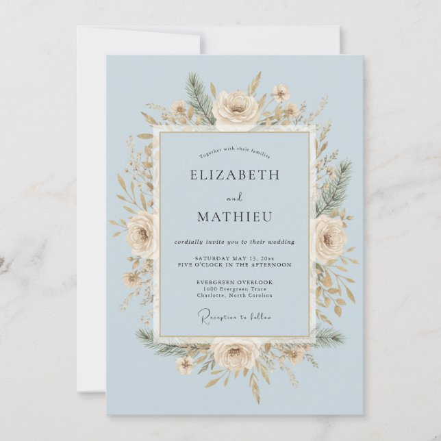 Ice Blue Frosty Winter Wedding Invitation (Front)