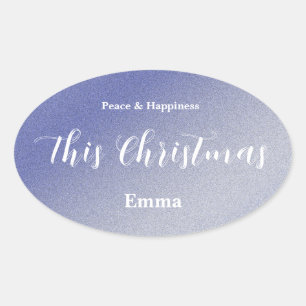 Ice Blue Glitter Christmas Sticker - Personalised