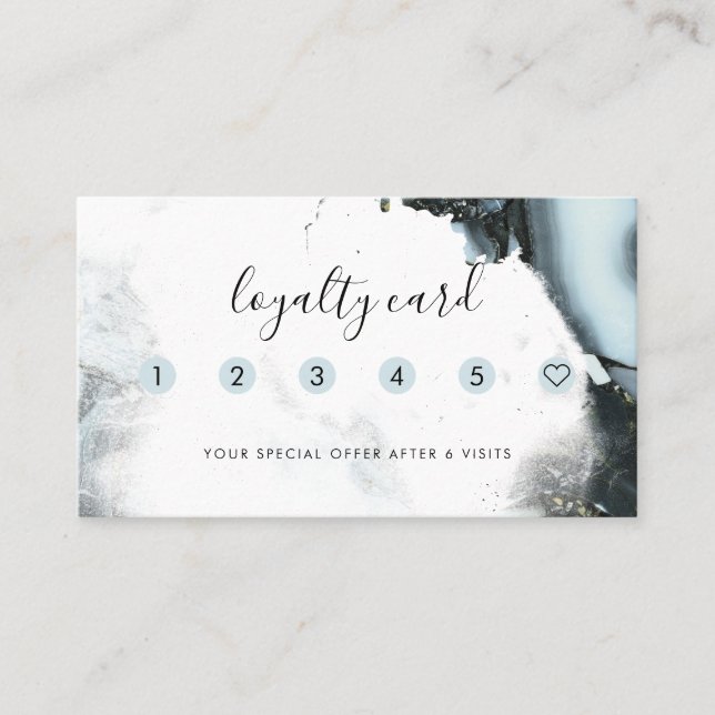 Ice Blue Grey Black Marble Background 6 Punch Loyalty Card (Front)