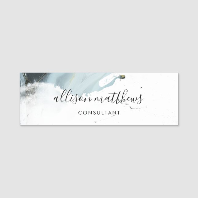 Ice Blue Grey Black Marble Background Name Tag (Front)
