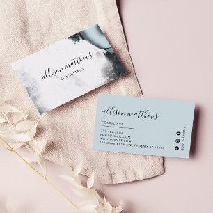 Ice Blue Grey Black Marble Background Social Media Business Card