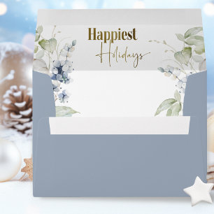 Ice Blue, Happiest Holidays, Elegant Holiday Envelope