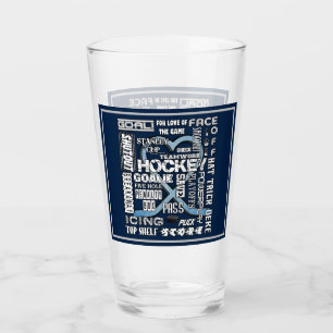 Ice Blue Heart Hockey Words White Logo 2 Glass