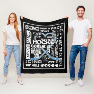Ice Blue Heart Hockey Words White Logo Fleece Blanket