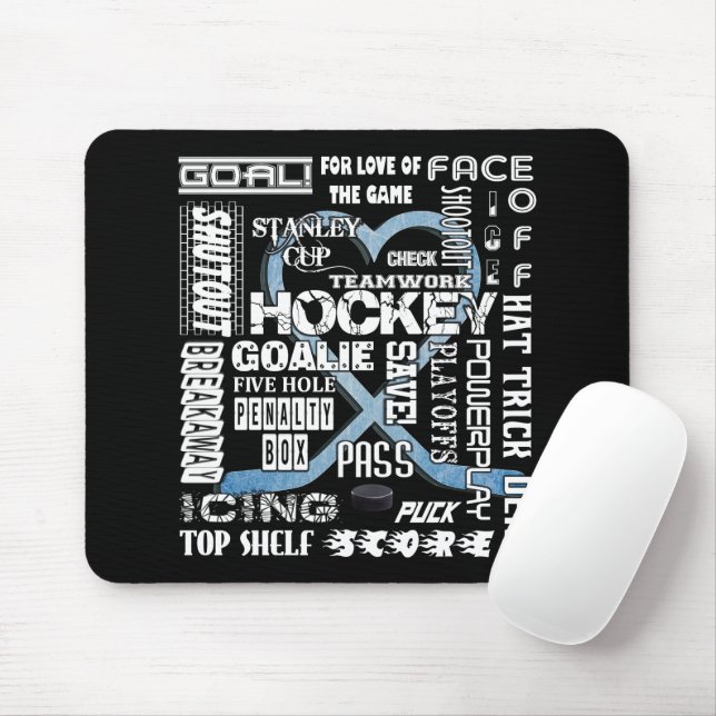 Ice Blue Heart Hockey Words White Logo Mouse Pad (With Mouse)