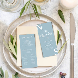 Ice Blue Minimalist Bold Initials Wedding Program