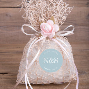 Ice Blue Minimalist & Elegant Bold Initials Wedd Classic Round Sticker