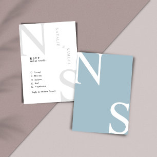 Ice Blue Minimalist &Elegant Bold Initials Wedding RSVP Card