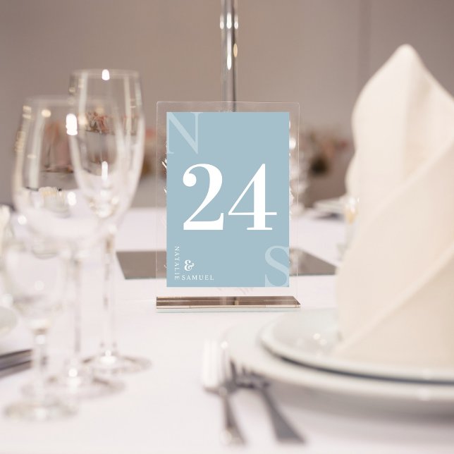 Ice Blue Minimalist & Elegant Simple Bold Initials Table Number (Creator Uploaded)