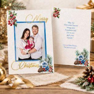 Ice Blue on White with Berries Christmas Greeting