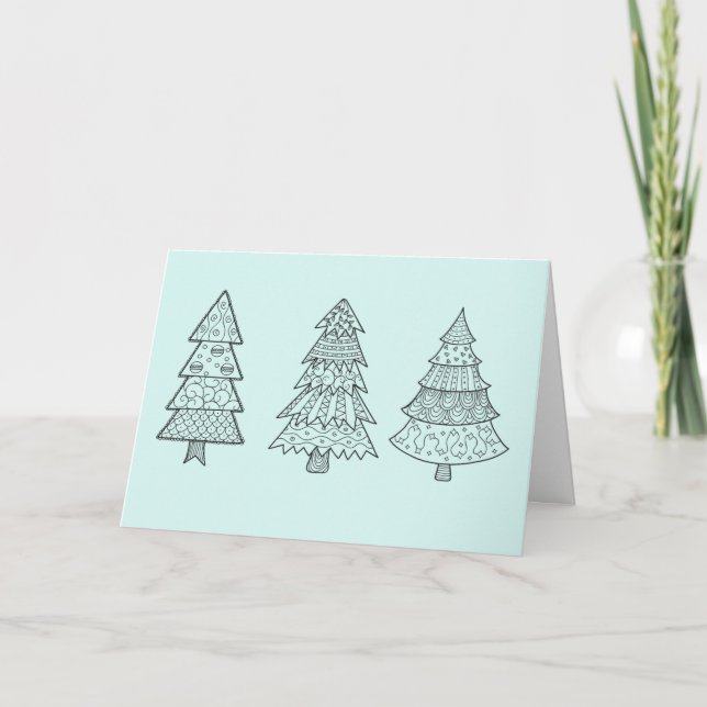 Ice blue pastel elegant stylish Christmas trees Holiday Card (Front)