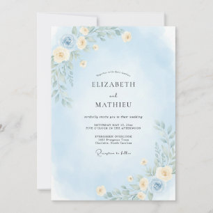 Ice Blue Peony Wedding Invitation