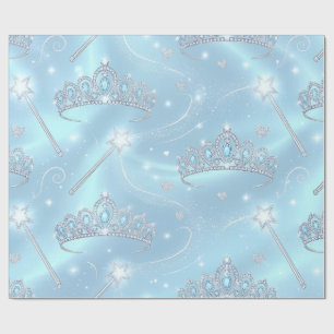 Ice Blue, Princess Tiara, Magic Wand, Birthday, Wrapping Paper
