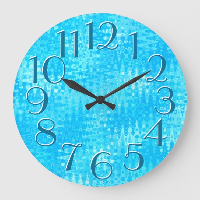 Ice Blue Ripples Pattern Elegant Oversize Numbers Large Clock (Front)