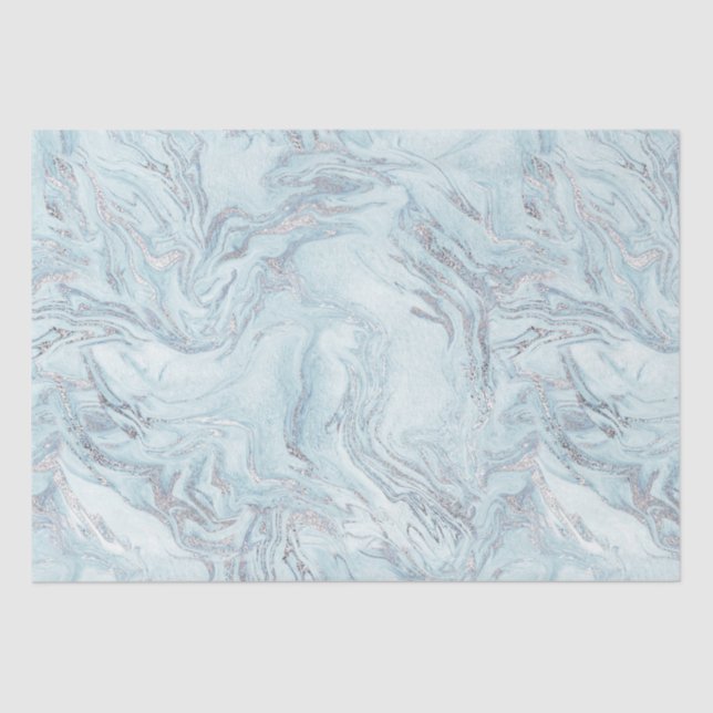 Ice Blue Silver Marble Glitz Tissue Paper (Front)