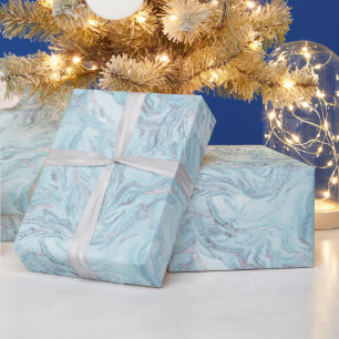 Ice Blue Silver Marble Glitz Wrapping Paper