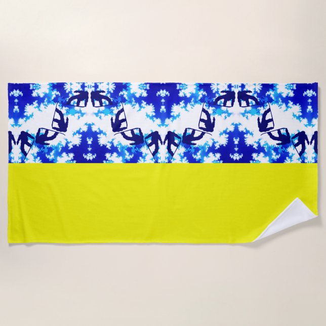 Ice Blue Snowboarder Sky Yellow Snowboarding Sport Beach Towel (Front)