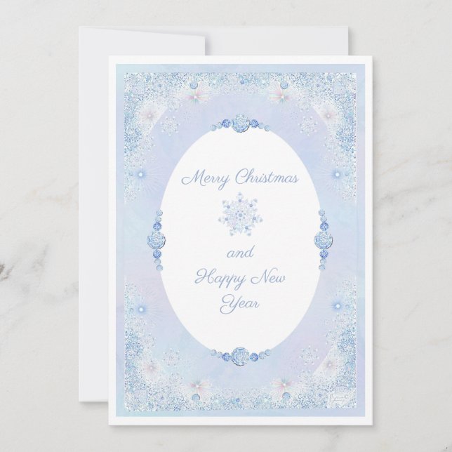 Ice blue snowflake holiday card (Front)
