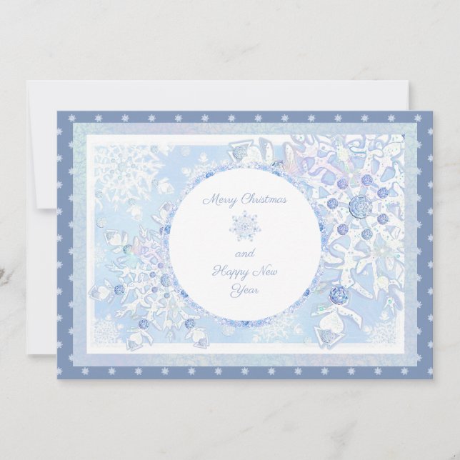 Ice blue snowflake holiday card (Front)