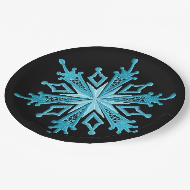 Ice Blue Snowflake Holiday Paper Plates 2 (Angled)