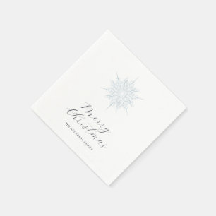 Ice Blue Snowflake Merry Christmas Family Name Napkin