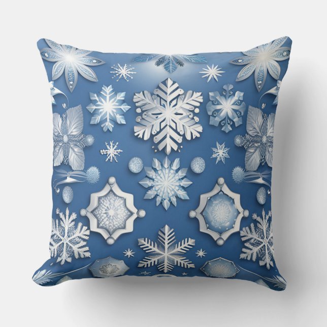 Ice Blue Snowflake Motif Cushion (Front)