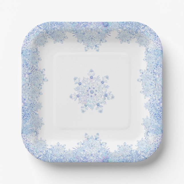 Ice blue snowflake paper plate (Front)