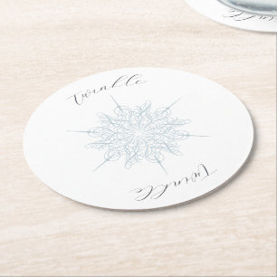 Ice Blue Snowflake Twinkle Twinkle Round Paper Coaster