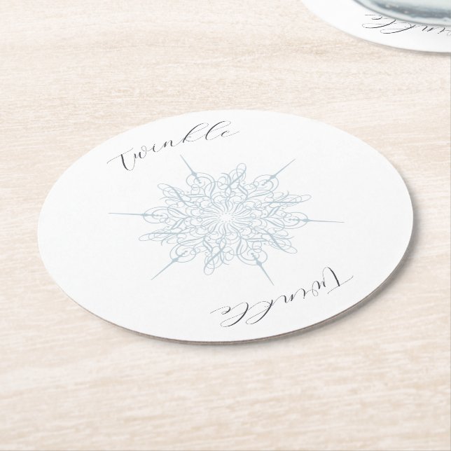 Ice Blue Snowflake Twinkle Twinkle Round Paper Coaster (Angled)