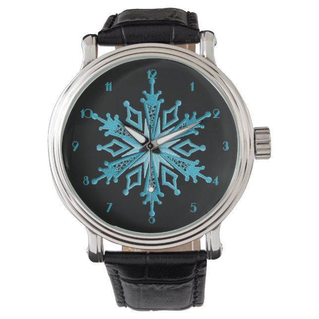 Ice Blue Snowflake Wrist Watch (Front)