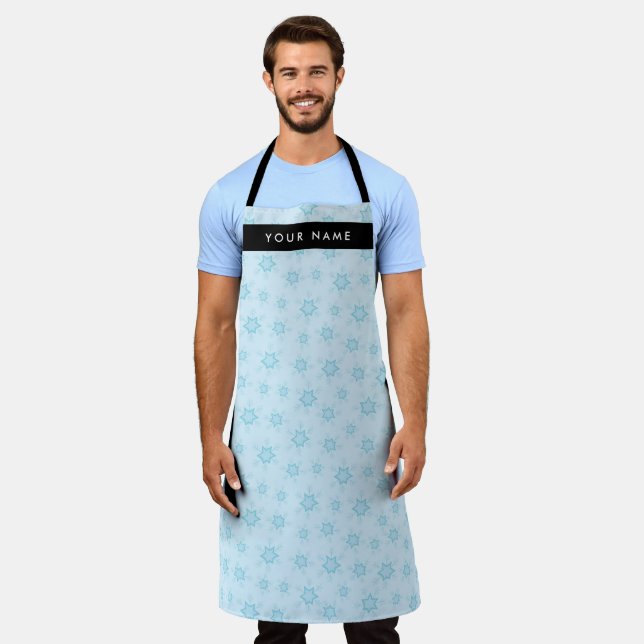 Ice Blue Snowflakes, Your name, Personalise Apron (Worn)