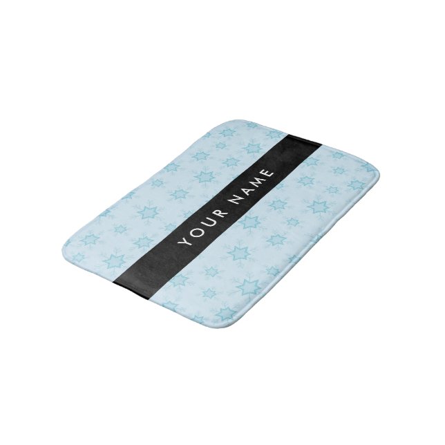 Ice Blue Snowflakes, Your name, Personalise Bath Mat (Angled)