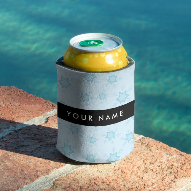 Ice Blue Snowflakes, Your name, Personalise Can Cooler (In Situ Pool)