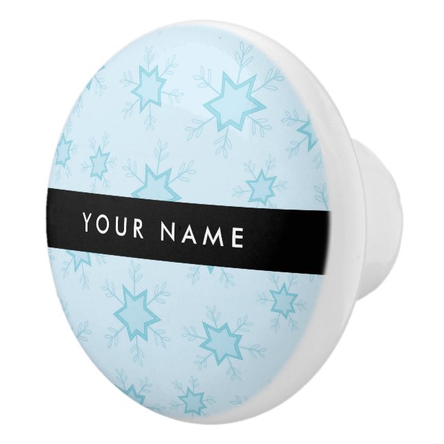 Ice Blue Snowflakes, Your name, Personalise Ceramic Knob (Right)