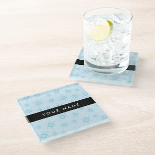 Ice Blue Snowflakes, Your name, Personalise Glass Coaster