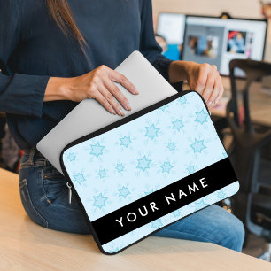 Ice Blue Snowflakes, Your name, Personalise Laptop Sleeve