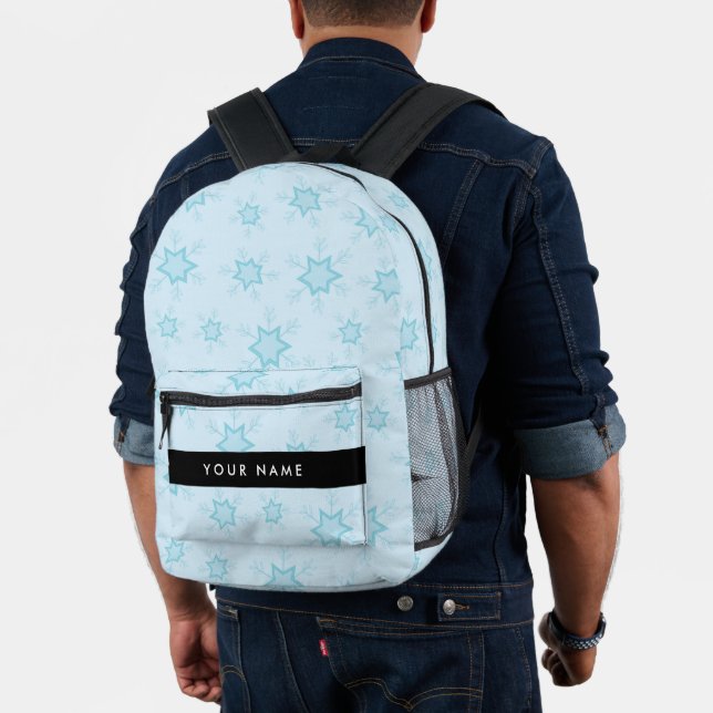 Ice Blue Snowflakes, Your name, Personalise Printed Backpack (Insitu (Model))