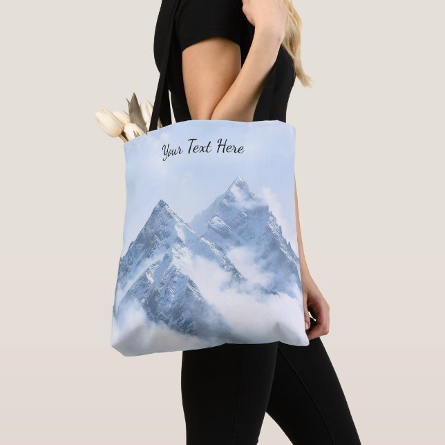 Ice Blue Snowy Mountain Peaks Tote Bag (Close Up)
